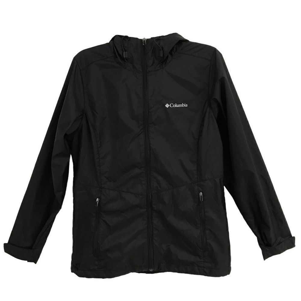 Columbia full zip black hooded windbreaker S‎